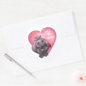 Hippopotamus Valentijnsdag Ronde Sticker (Envelop)
