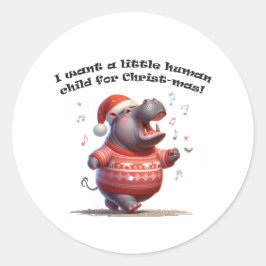 Hippopotamus voor kerstsatire ronde sticker