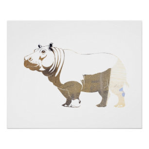 Hippopotamus Wildlife Natuur Silhouette Stijl Perfect Poster