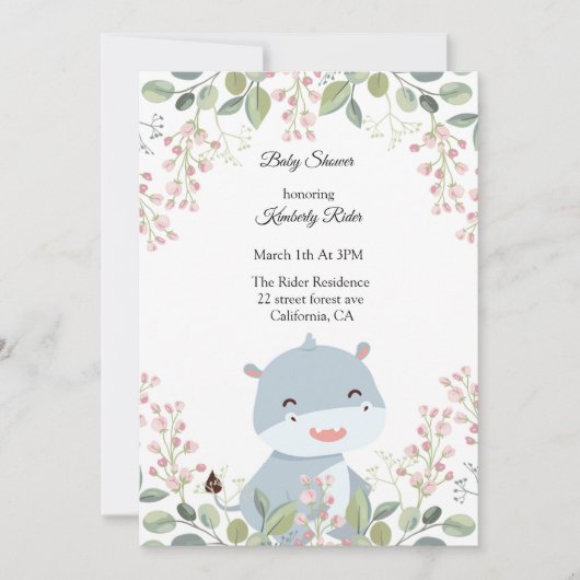 Hippopotamus Woodland Invitations de douches pour  (Devant)