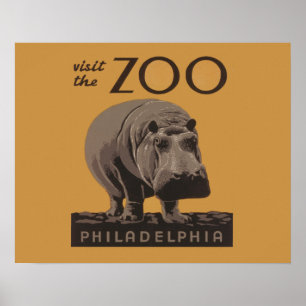 Hippopotamus  WPA Zoo Poster Philadelphia