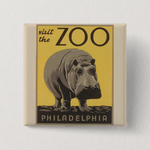 Hippopotamus  WPA Zoo Poster Philadelphia Vierkante Button 5,1 Cm