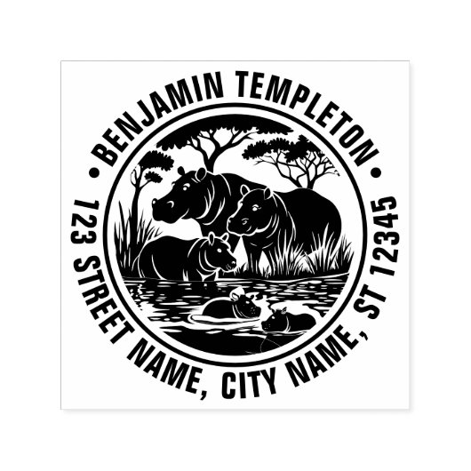 Hippopotamuses nijlpaarden door Water Naam Return  Zelfinktende Stempel (Design)