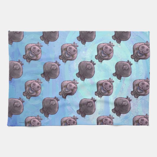 Hippopotamushoofden en trappenpatronen theedoek (Horizontaal)
