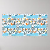 Hippos en vogels in het meer naadloze patroonvint poster (Voorkant)