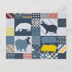 Hippos Faux Quilt Briefkaart