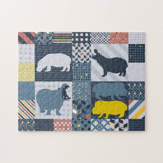 Hippos Faux Quilt Legpuzzel (Horizontaal)
