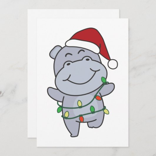 Hippos voor winterdieren met hippo-kerstwinter feestdagenkaart (Voorkant / Achterkant)