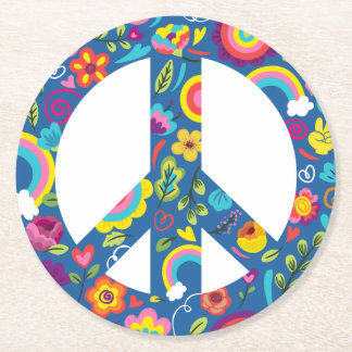 Hippy 60s Boho Peace Sign Ronde Kartonnen Onderzetter