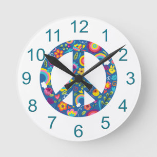 Hippy 60s Boho Peace Sign  Ronde Klok