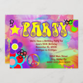 Hippy arc-en-ciel Retro invitation fête d'annivers (Devant / Derrière)