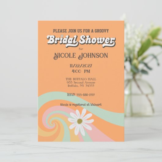Hippy Boho Retro nuptiale douche Invitation (Debout devant)