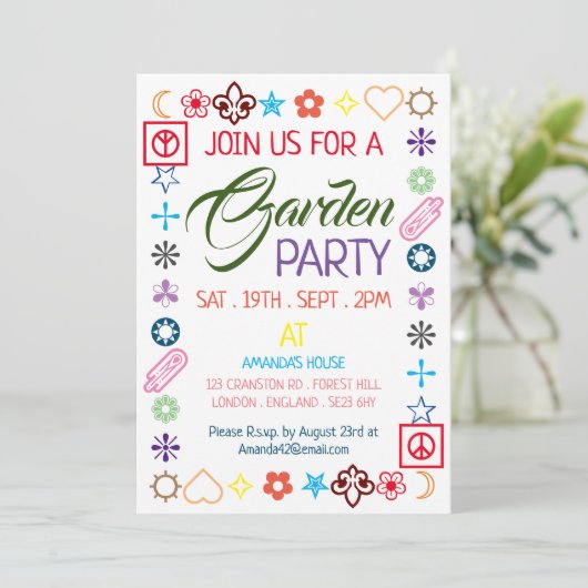Hippy Chic Decorated Garden Party Kaart (Staand voorkant)