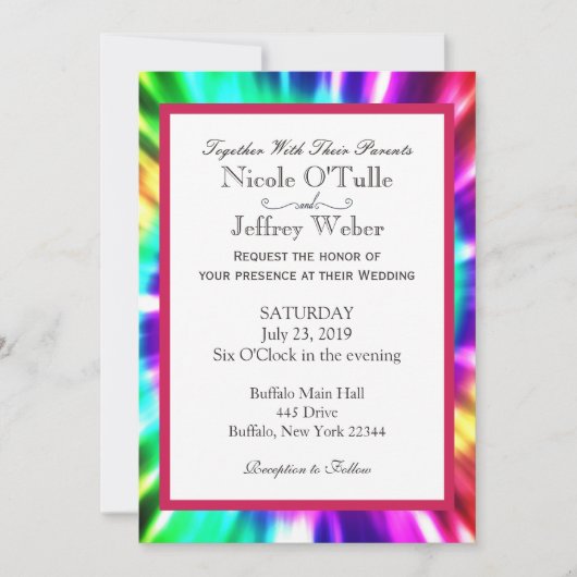 Hippy Chic Tie Dye Tye Die Wedding Invitation (Devant)