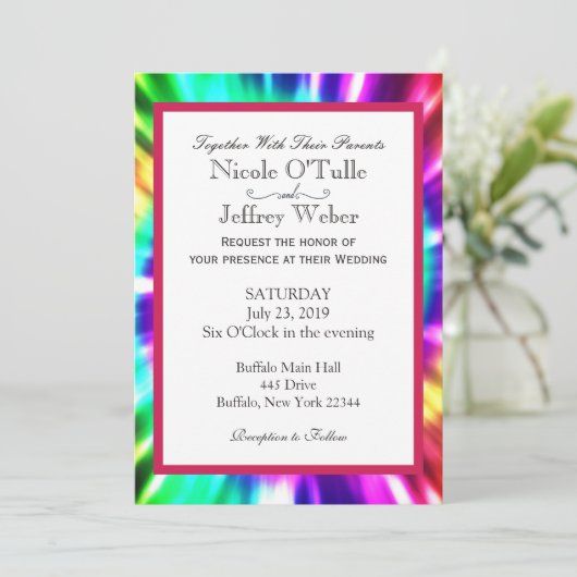 Hippy Chic Tie Dye Tye Die Wedding Invitation (Debout devant)