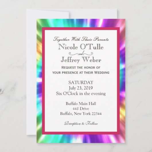 Hippy Chic Tie Dye Tye Die Wedding Invitation Kaart (Voorkant)