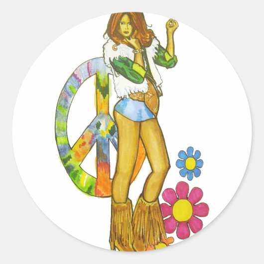 Hippy Chick Ronde Sticker (Voorkant)