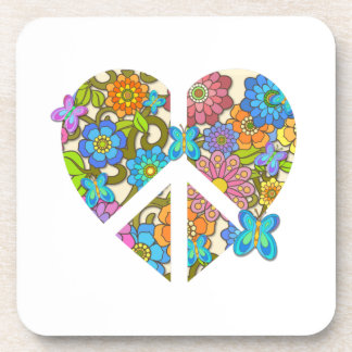 Hippy Flower Peace Sign-hart Bier Onderzetter