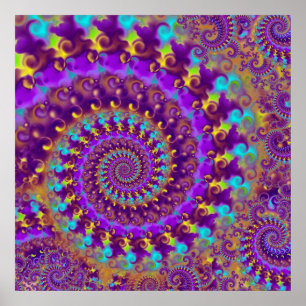 Hippy Fractal Pattern Paars Turquoise & Yellow Poster