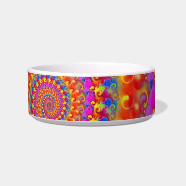 Hippy Fractal Pattern Pink Turquoise & Yellow Voerbakje (Voorkant)