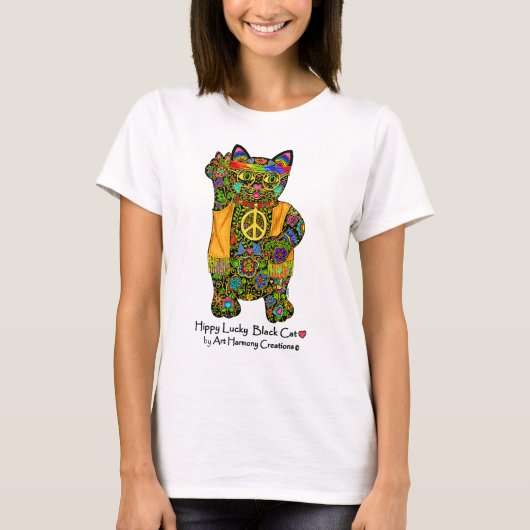 Hippy Lucky Black Cat Woman's T-Shirt (Voorkant)