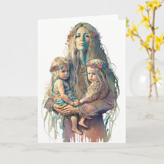 Hippy Moeder & Twin Daughters, Moederdag Kaart