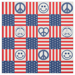 Hippy Pacific Peace Symbol USA vlag blauw en rood Stof