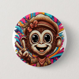 Hippy Peace Monkey Button