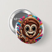 Hippy Peace Monkey Button (Voorkant /achterkant)