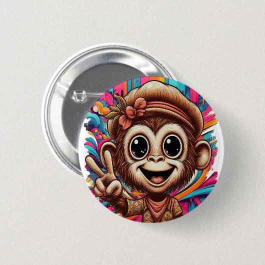 Hippy Peace Monkey Button (Voorkant /achterkant)