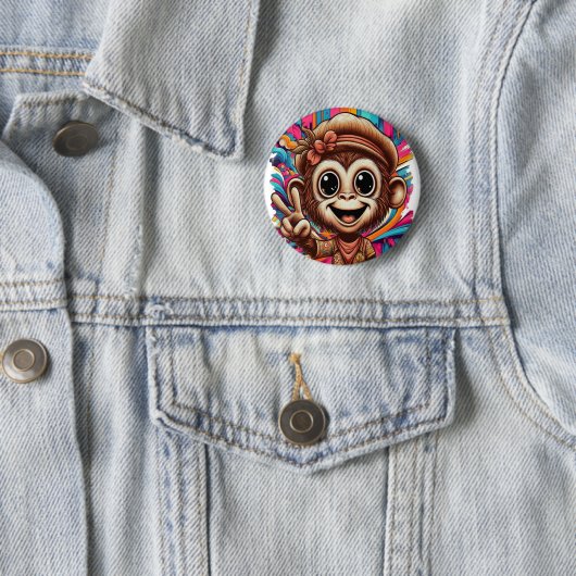 Hippy Peace Monkey Button (In situ)