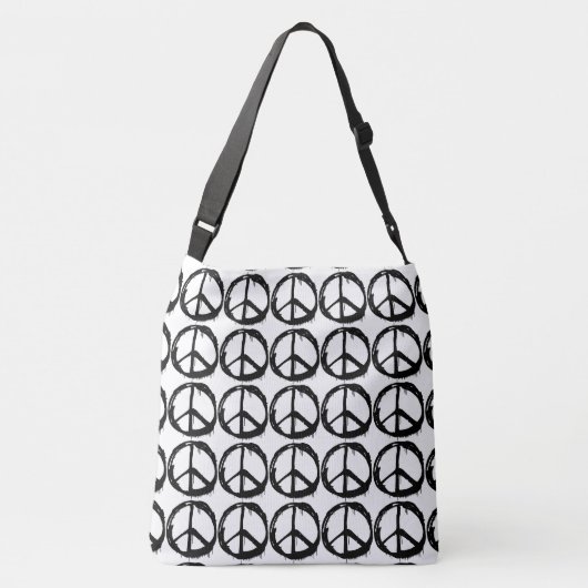 Hippy Peace Sign Retro Black & White Boho Crossbody Tas (Achterkant)