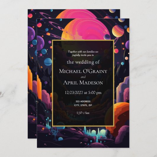 Hippy Psychedelic 70s 60s bruiloft uitnodiging (Voorkant / Achterkant)