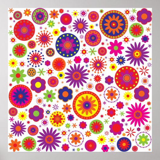 Hippy Rainbow Flowers Poster (Voorkant)