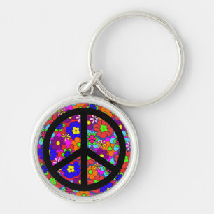 Hippy Retro-bloemen voor vredesgebaren Sleutelhanger