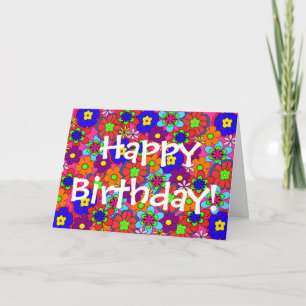 Hippy Retro Flowers Birthday Kaart