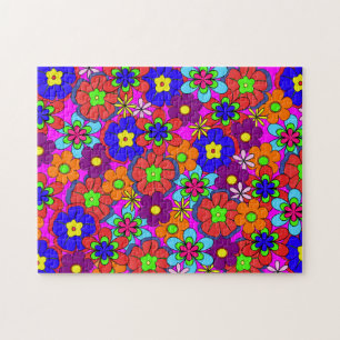 Hippy Retro Flowers Legpuzzel