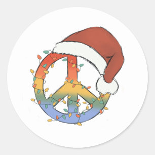 Hippy Santa Peace Sign-kerstlampjes Ronde Sticker