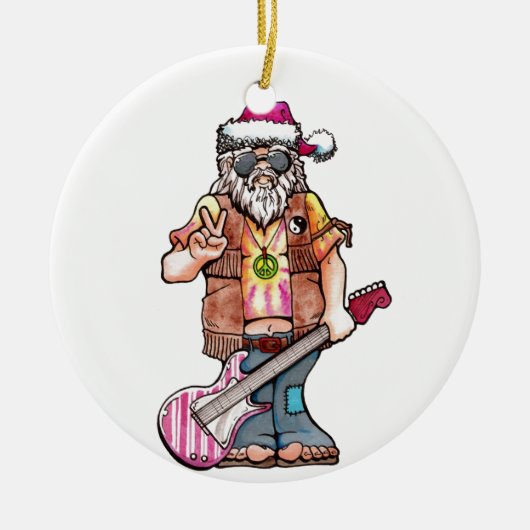 Hippy Santa zegt "Cool Yule" Keramisch Ornament (Voorkant)