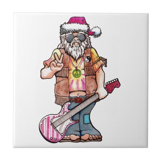 Hippy Santa zegt "Cool Yule" Tegeltje (Voorkant)