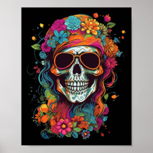Hippy schedel Groovy Halloween Graphic Vrouwen Tie Poster