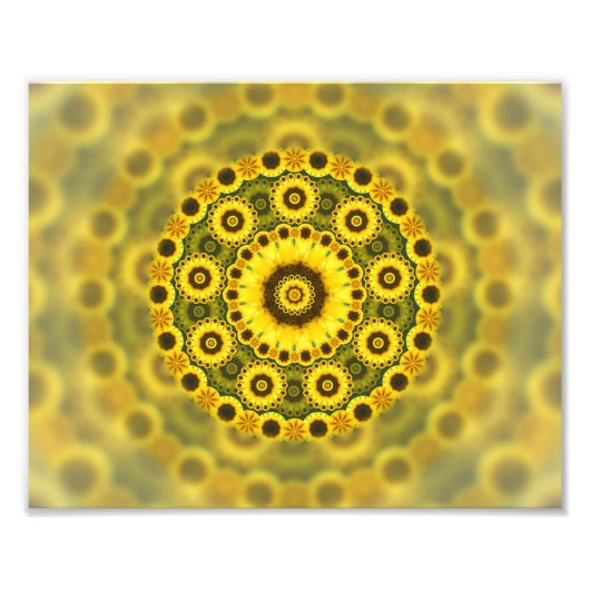 Hippy Sunflower Fractal Mandala Pattern Foto Afdruk (Voorkant)