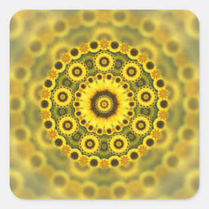 Hippy Sunflower Fractal Mandala Pattern Vierkante Sticker