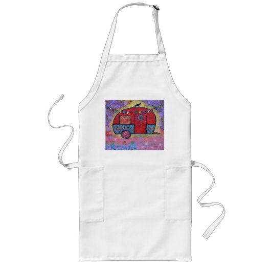 Hippy Teardrop Trailer Camper Apron. met Raven Lang Schort (Voorkant)