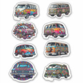 Hippy Van en Cars Boho uit de jaren zestig Sticker (Voorkant)