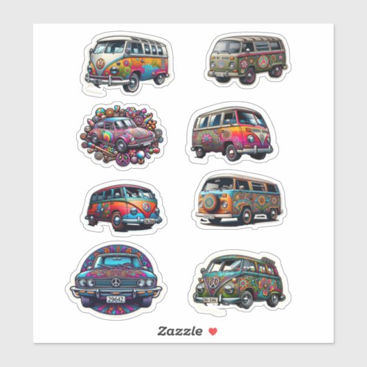 Hippy Van en Cars Boho uit de jaren zestig Sticker (Vel)