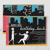 Hipster 1960's Birthday Party Invitation Kaart (Voorkant / Achterkant)