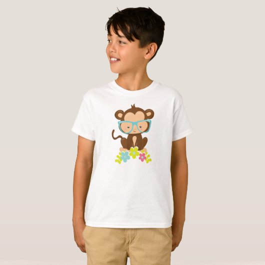 Hipster-aap, aap met bril, bloemen t-shirt (Voorkant volledig)