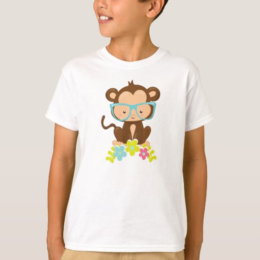 Hipster-aap, aap met bril, bloemen t-shirt (Voorkant)