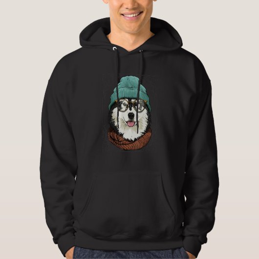 Hipster Alaskan Malamute Animal Wearing Sunglasses Hoodie (Voorkant)